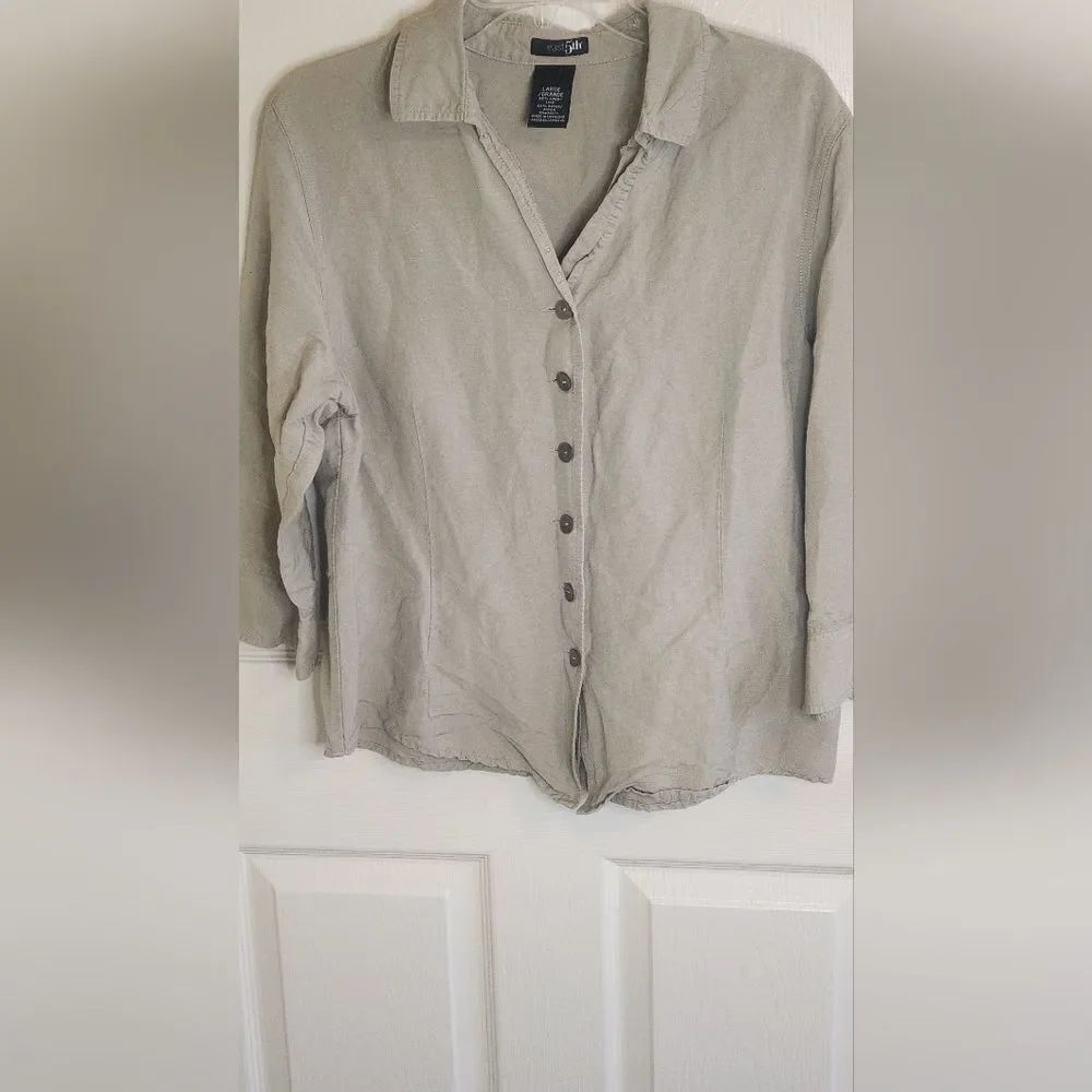 East 5th L Abolone Gray LINEN Rayon 3/4 Slv Buttons Up Classic  Women’s Shirt